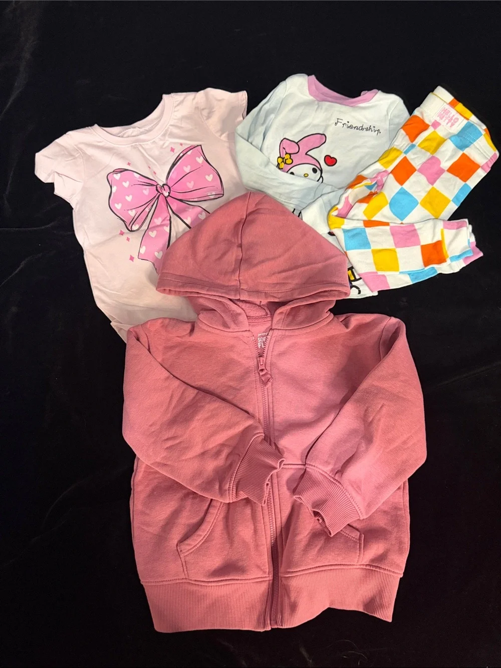 Girls Bundle 3T - Pink Hooded Zip Sweatshirt & Graphic Top and PJ Set